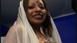 Freaky Indian chick Indra Verma sucking two brown dicks